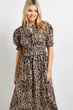 Dorothy Perkins Robe Midi En Popeline Imprimée Léopard À Manches Volantées Et Nœud Devant<Femme Robes Mi-Longues|Robes