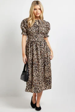 Dorothy Perkins Robe Midi En Popeline Imprimée Léopard À Manches Volantées Et Nœud Devant<Femme Robes Mi-Longues|Robes