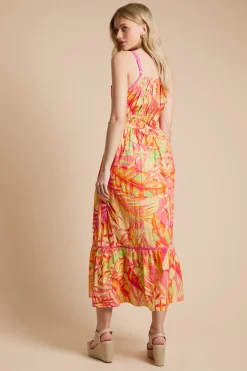 Dorothy Perkins Robe Midi En Popeline Imprimée À Fleurs Orangées Avec Bordure Contrastante Et Liens Latéraux<Femme Robes|Robes Mi-Longues