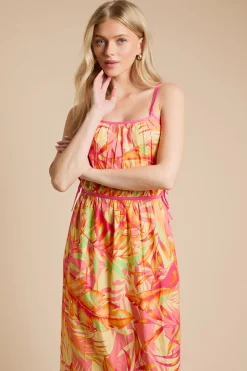 Dorothy Perkins Robe Midi En Popeline Imprimée À Fleurs Orangées Avec Bordure Contrastante Et Liens Latéraux<Femme Robes|Robes Mi-Longues