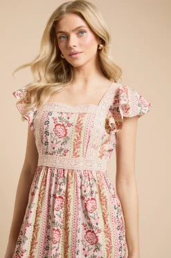 Dorothy Perkins Robe Midi En Popeline Imprimée À Manches À Volants Et Ourlet À Volants Étagés<Femme Robes|Robes Mi-Longues
