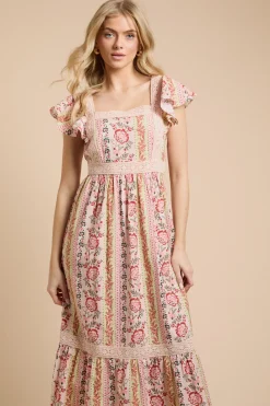 Dorothy Perkins Robe Midi En Popeline Imprimée À Manches À Volants Et Ourlet À Volants Étagés<Femme Robes|Robes Mi-Longues