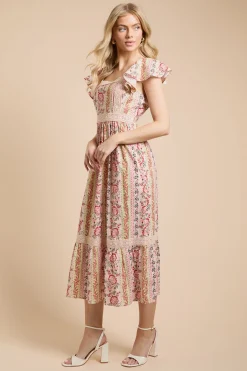 Dorothy Perkins Robe Midi En Popeline Imprimée À Manches À Volants Et Ourlet À Volants Étagés<Femme Robes|Robes Mi-Longues