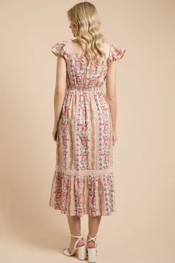 Dorothy Perkins Robe Midi En Popeline Imprimée À Manches À Volants Et Ourlet À Volants Étagés<Femme Robes|Robes Mi-Longues
