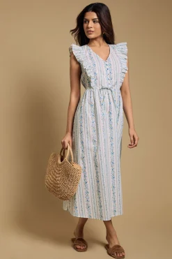 Robe Midi En Popeline Imprimée À Manches Papillon Et Laçage Devant Petite