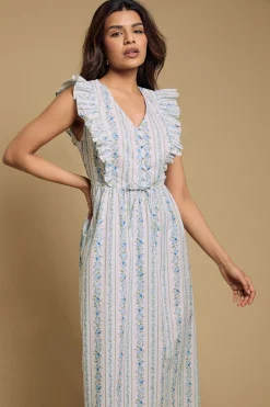 Robe Midi En Popeline Imprimée À Manches Papillon Et Laçage Devant Petite