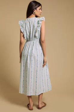 Robe Midi En Popeline Imprimée À Manches Papillon Et Laçage Devant Petite