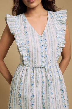 Robe Midi En Popeline Imprimée À Manches Papillon Et Laçage Devant Petite
