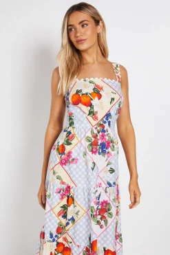 Robe Midi en Popeline Imprimée avec Galon Ric Rac