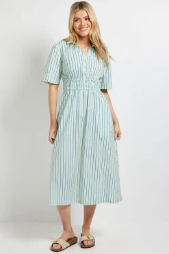 Dorothy Perkins Robe Midi En Popeline Imprimée À Col Rayé Et Taille Froncée<Femme Robes|Robes Mi-Longues