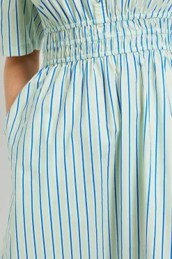 Dorothy Perkins Robe Midi En Popeline Imprimée À Col Rayé Et Taille Froncée<Femme Robes|Robes Mi-Longues