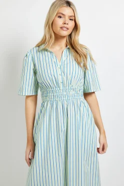 Dorothy Perkins Robe Midi En Popeline Imprimée À Col Rayé Et Taille Froncée<Femme Robes|Robes Mi-Longues