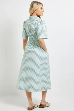 Dorothy Perkins Robe Midi En Popeline Imprimée À Col Rayé Et Taille Froncée<Femme Robes|Robes Mi-Longues