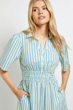 Dorothy Perkins Robe Midi En Popeline Imprimée À Col Rayé Et Taille Froncée<Femme Robes|Robes Mi-Longues