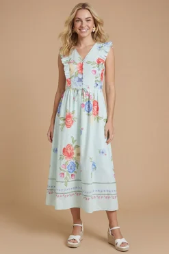 Dorothy Perkins Robe Midi En Popeline Imprimée À Manches Volantées Et Boutonnage Devant<Femme Toutes Les Robes|Robes Mi-Longues