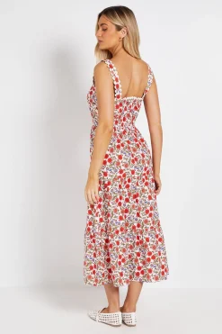 Robe Midi En Popeline Imprimée Avec Finition Croquet