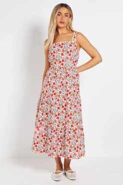 Robe Midi En Popeline Imprimée Avec Finition Croquet
