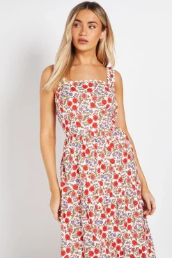 Robe Midi En Popeline Imprimée Avec Finition Croquet