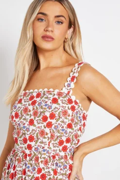 Robe Midi En Popeline Imprimée Avec Finition Croquet