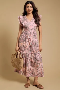 Dorothy Perkins Robe Midi En Popeline Imprimée Avec Col En V Et Finitions En Dentelle<Femme Robes Mi-Longues|Satin Et Dentelle