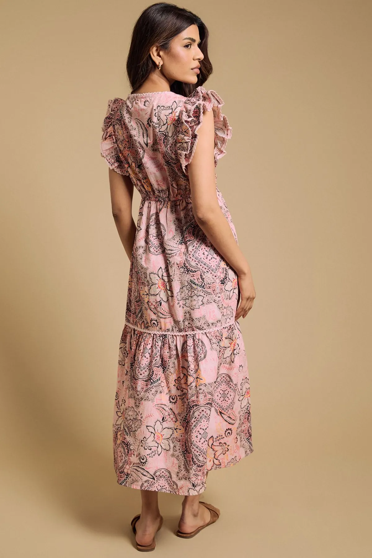 Dorothy Perkins Robe Midi En Popeline Imprimée Avec Col En V Et Finitions En Dentelle<Femme Robes Mi-Longues|Satin Et Dentelle