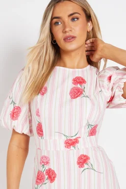 Robe Midi En Popeline À Manches Bouffantes Et Découpes Princesse