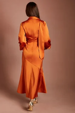 Robe Midi En Satin À Corsage Cache-cœur Et Manches Bouffantes