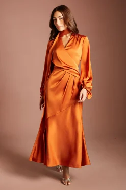 Robe Midi En Satin À Corsage Cache-cœur Et Manches Bouffantes