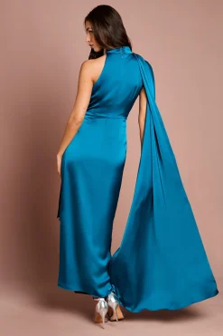 Robe Midi En Satin À Détail Froncé Et Manches Courtes