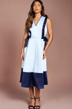 Robe Midi En Satin À Détail Nœud Et Blocs De Couleur