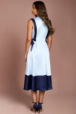 Robe Midi En Satin À Détail Nœud Et Blocs De Couleur