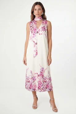 Wallis Robe Midi En Satin Fleuri Avec Foulard Petite<Femme Robes Mi-Longues|Satin Et Dentelle