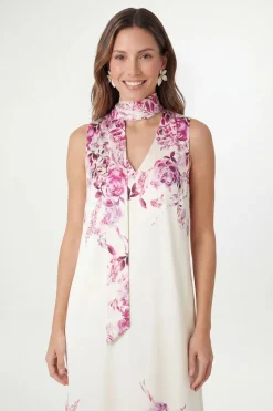 Wallis Robe Midi En Satin Fleuri Avec Foulard Petite<Femme Robes Mi-Longues|Satin Et Dentelle
