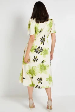 Robe Midi En Satin À Imprimé Feuilles