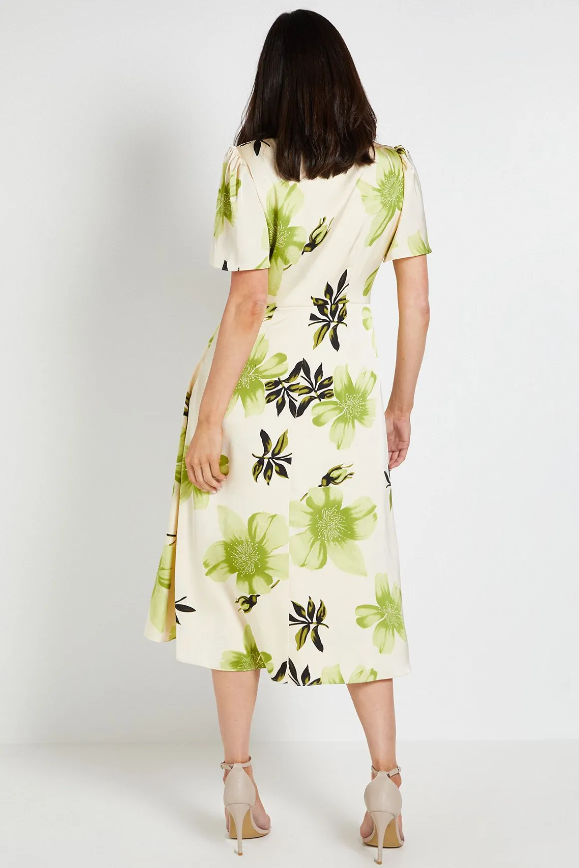 Robe Midi En Satin À Imprimé Feuilles