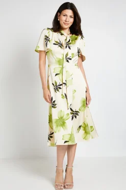Robe Midi En Satin À Imprimé Feuilles