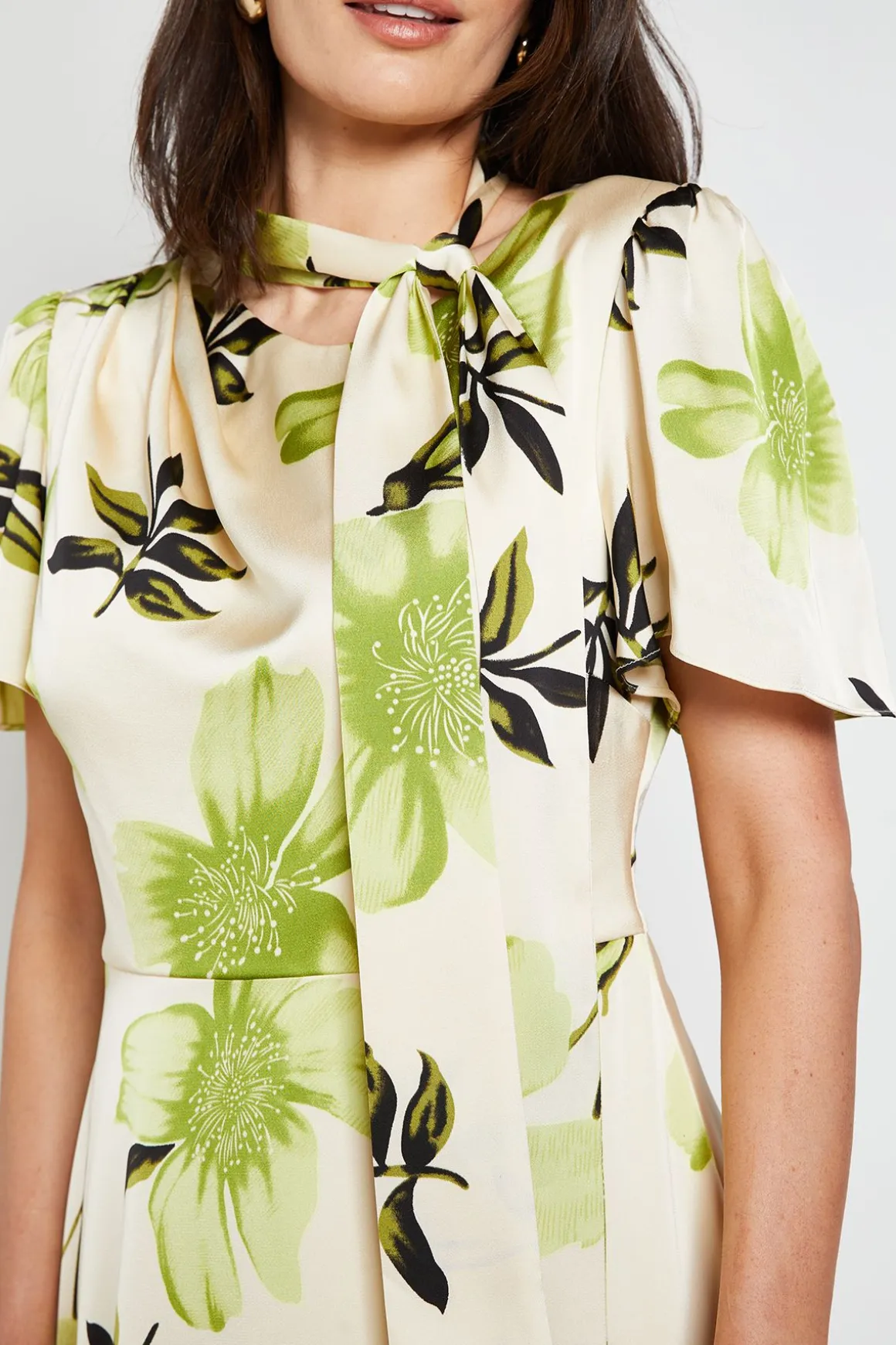 Robe Midi En Satin À Imprimé Feuilles
