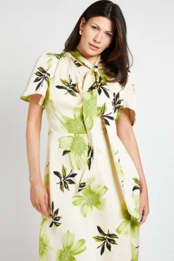 Robe Midi En Satin À Imprimé Feuilles