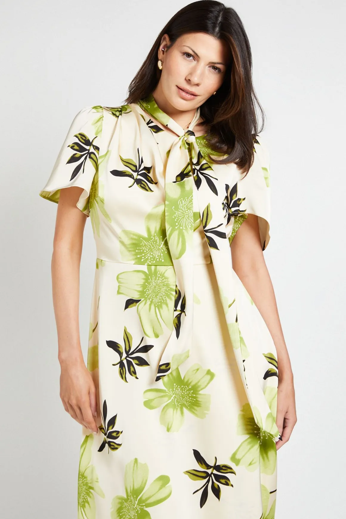 Robe Midi En Satin À Imprimé Feuilles