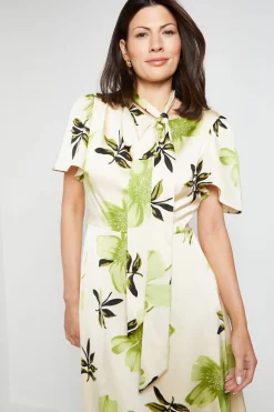 Robe Midi En Satin À Imprimé Feuilles