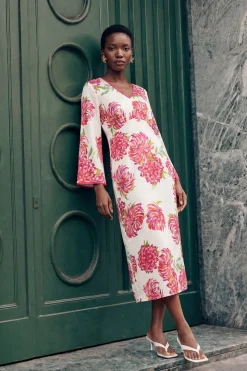 Robe Midi En Satin À Imprimé Floral Contrasté