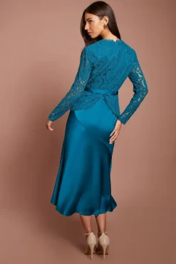 Coast Robe Midi En Satin À Jupe Ceinturée Et Manches Longues En Dentelle<Femme Robes Mi-Longues|Satin Et Dentelle
