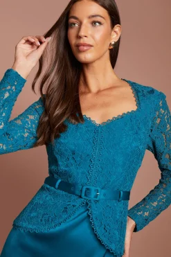 Coast Robe Midi En Satin À Jupe Ceinturée Et Manches Longues En Dentelle<Femme Robes Mi-Longues|Satin Et Dentelle