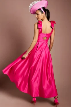 Robe Midi En Satin Lisa À Nœuds Sur Les Épaules Couleur Tan