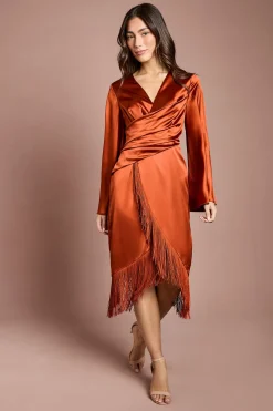 Coast Robe Midi En Satin À Ourlet À Franges Et Taille Portefeuille<Femme Robes Mi-Longues|Satin Et Dentelle