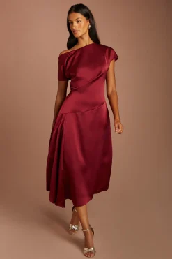 Robe Midi En Satin À Épaules Dénudées Et Ourlet Asymétrique Petite