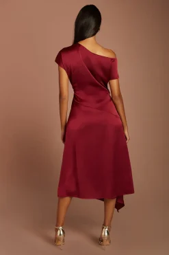 Robe Midi En Satin À Épaules Dénudées Et Ourlet Asymétrique Petite