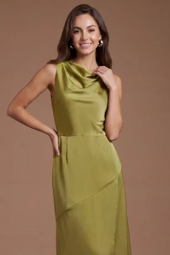 Robe Midi En Satin Sans Manches À Col Drapé