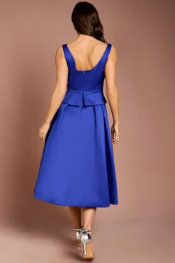 Robe Midi En Satin Structuré À Basque Plissée