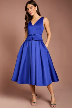 Robe Midi En Satin Structuré À Basque Plissée